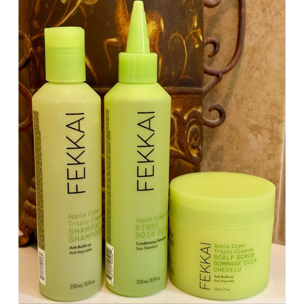 FEKKAI -NWT 3-Piece Apple Cider Detox Hair Care Products/Shampoo,  Rinse & Scrub